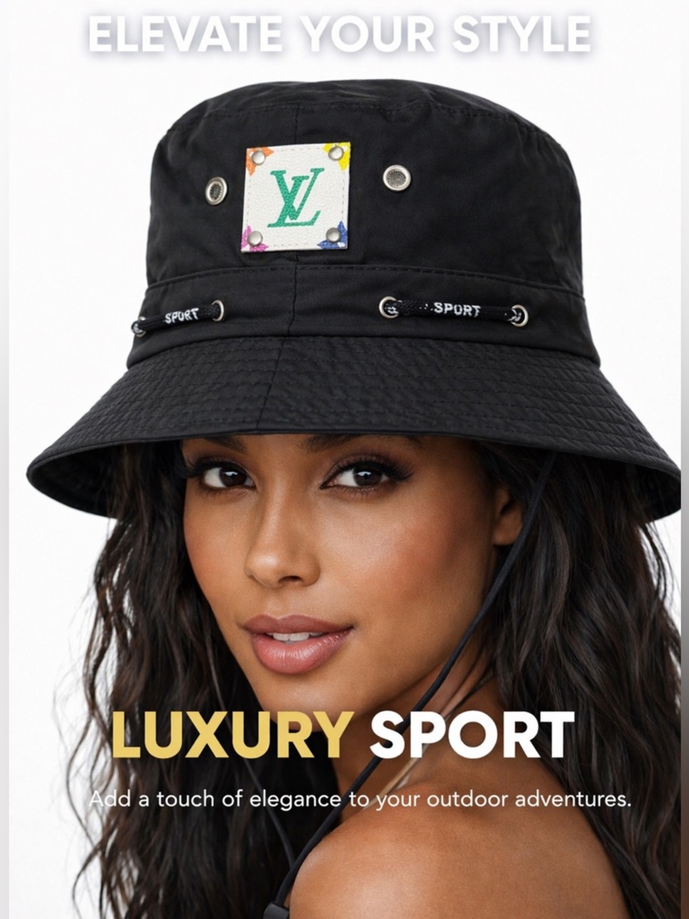 NEW! Custom Bucket Hat with Louis Vuitton Logo Patch Black